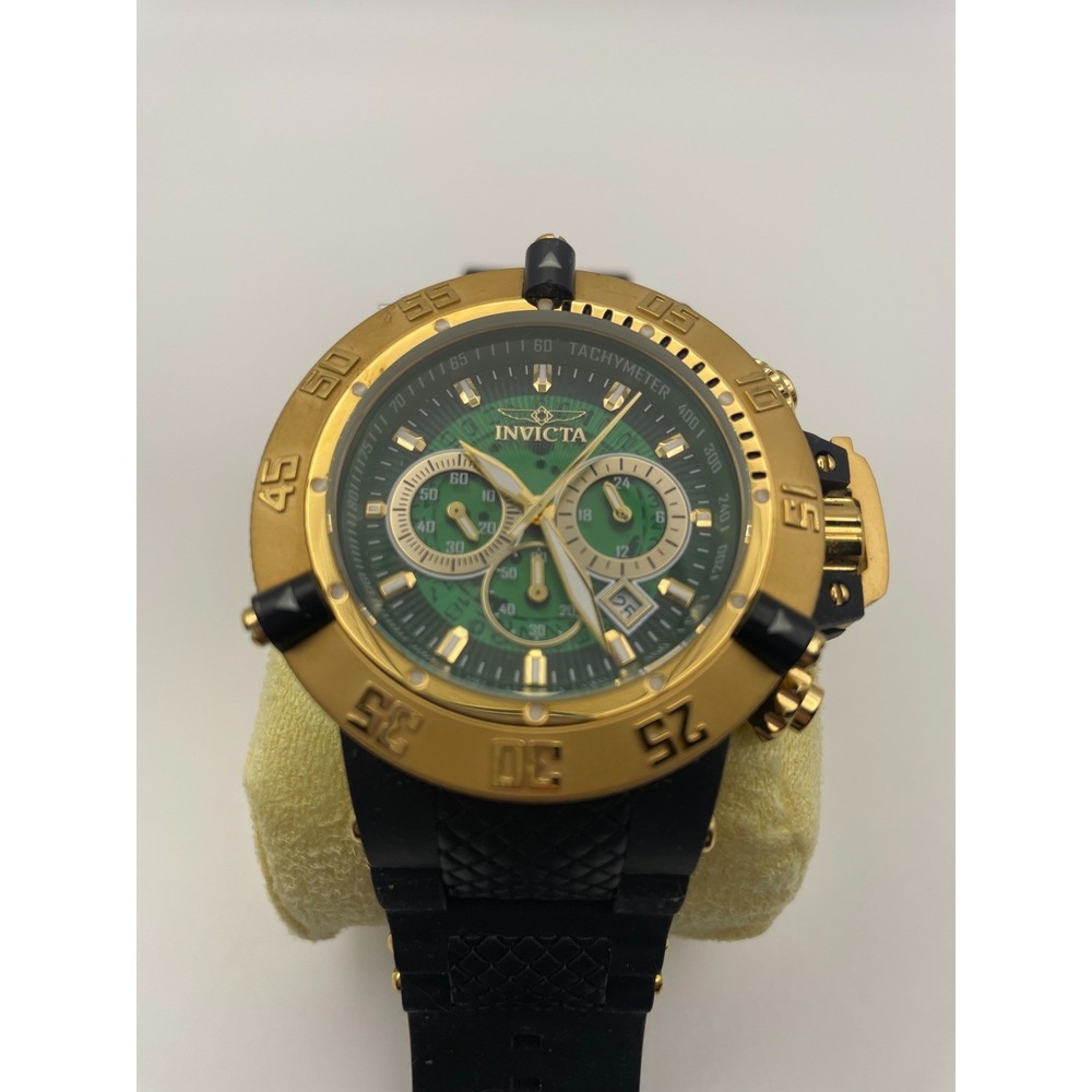 Invicta Subaqua Noma III 6688 Mens Chronograph Gold Green Dial Black Strap Watch